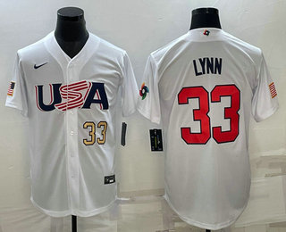 Men%27s USA Baseball #33 Lance Lynn Number 2023 White World Baseball Classic Stitched Jerseys